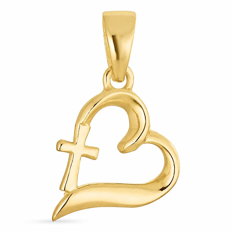 Herz Kreuz Anhänger aus vergoldetem Sterlingsilber - Herzanhänger - Schöne Herz Anhänger in elegantem Design