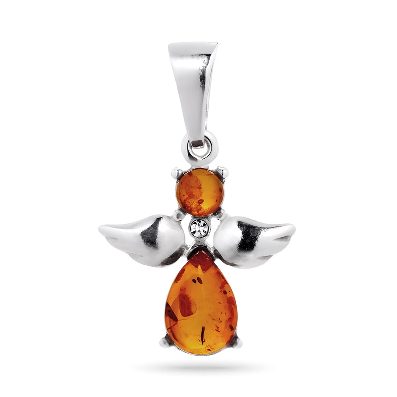 Herz Engel Bernstein Anhänger aus Silber - Herzanhänger - Schöne Herz Anhänger in elegantem Design
