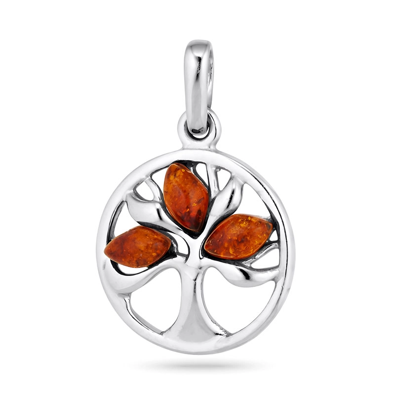 14 mm Lebensbaum Bernstein Anhänger aus Silber - Lebensbaum Schmuck