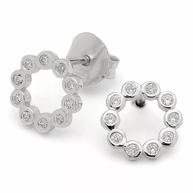 runden Zirkon Ohrringe in rhodiniertem Silber - Rund Ohrringe - Schöne Runder Ohrringe in modernen Designs