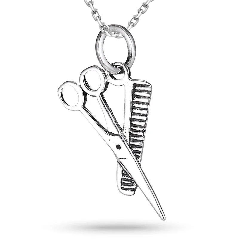 Kamm und Schere Halskette aus Silber und Anhänger aus Silber - Anhänger aus Silber