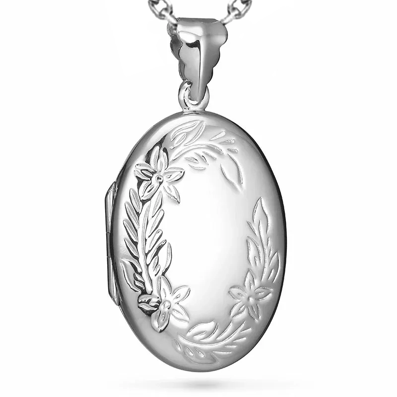 Blumen Halskette aus Silber und Medaillon aus Silber - Blumenanhänger - Hübsche Anhänger mit Blumen - Breite Auswahl