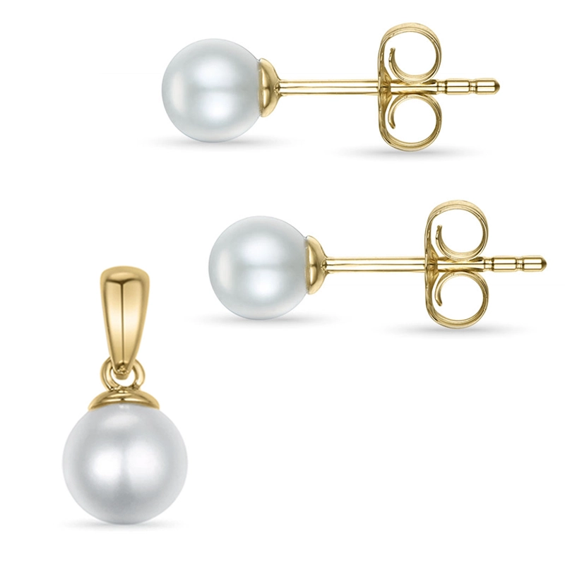 6 und 5 mm weißem Perle Set mit Ohrringe und Anhänger in 9 Karat Gold - Weiße Anhänger - Suchen Sie sich einen Anhänger in Weiß aus