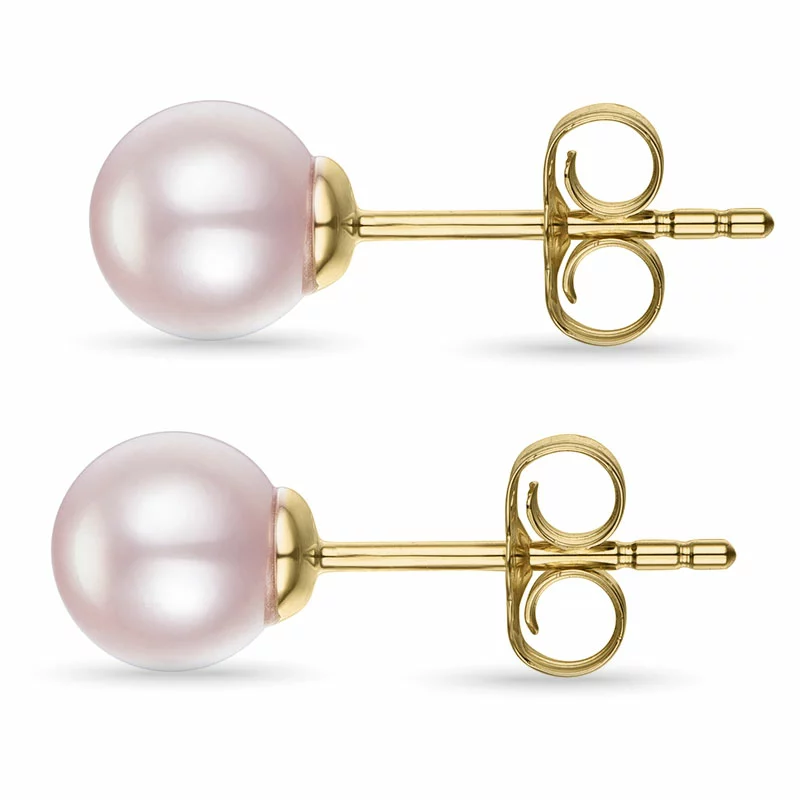 6 mm altrosa Perleohrringe in 14 Karat Gold - Pinke Ohrringe - Tolle Ohrringe in Pink für Sie
