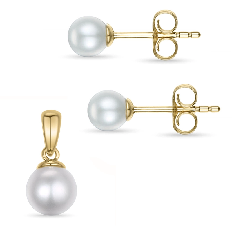 weißem Perle Set mit Ohrringe und Anhänger in 14 Karat Gold - Weiße Anhänger - Suchen Sie sich einen Anhänger in Weiß aus