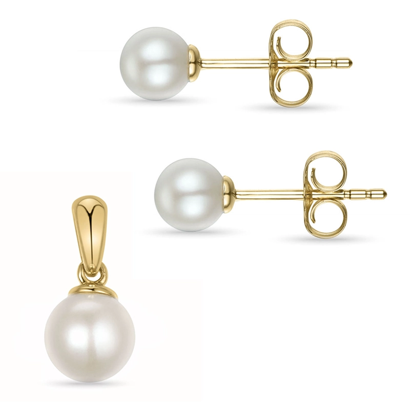 elfenbeinweiß Perle Set mit Ohrringe und Anhänger in 14 Karat Gold - Goldanhänger