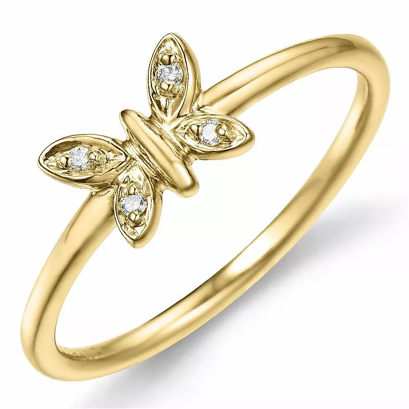 Schmetterlinge diamant ring in 9 karat gold 0,02 ct - Tierringe - Moderne Ringe mit Tieren - Tierringe online kaufen
