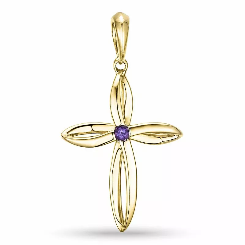 Kreuz Amethyst Anhänger in 9 karat Gold 0,02 ct - Kreuzanhänger - Schöne Kreuz Anhänger, Kauf Kreuzanhänger hier