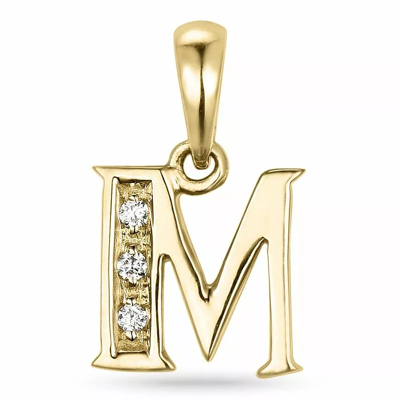 Buchstab m diamantanhänger in 9 karat gold 0,02 ct - Buchstabenanhänger - Viele Schmuckanhänger mit Buchstaben