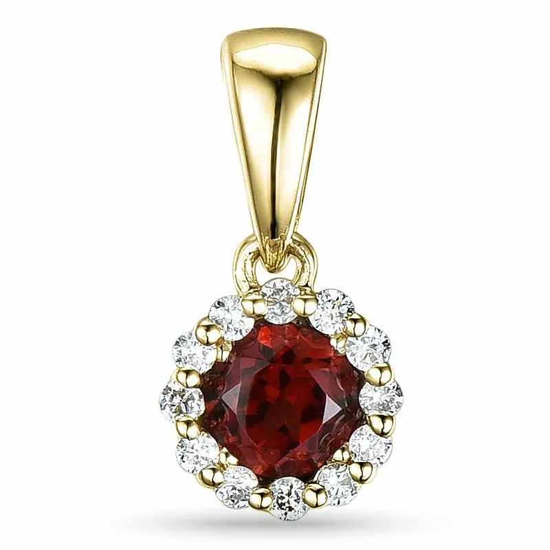 runder Granat Diamantanhänger in 9 karat Gold 0,07 ct 0,32 ct - Granat Anhänger - Anhänger für jeden Geschmack online bestellen