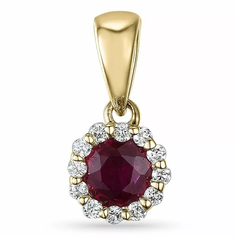 Runder rubin diamantanhänger in 9 karat gold 0,07 ct 0,38 ct - Rubin Anhänger - Hübsche Rubin Anhänger für Frauen