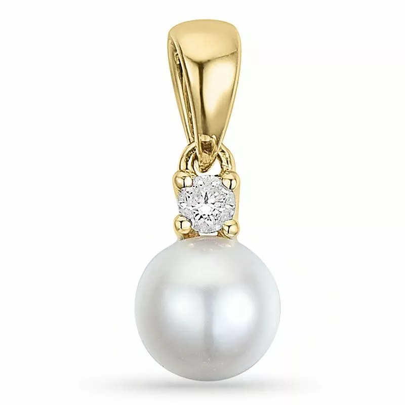 Perle Diamantanhänger in 9 karat Gold 0,05 ct - Perlenschmuck - Schmuckstücke mit Perlen - Schnelle Lieferung