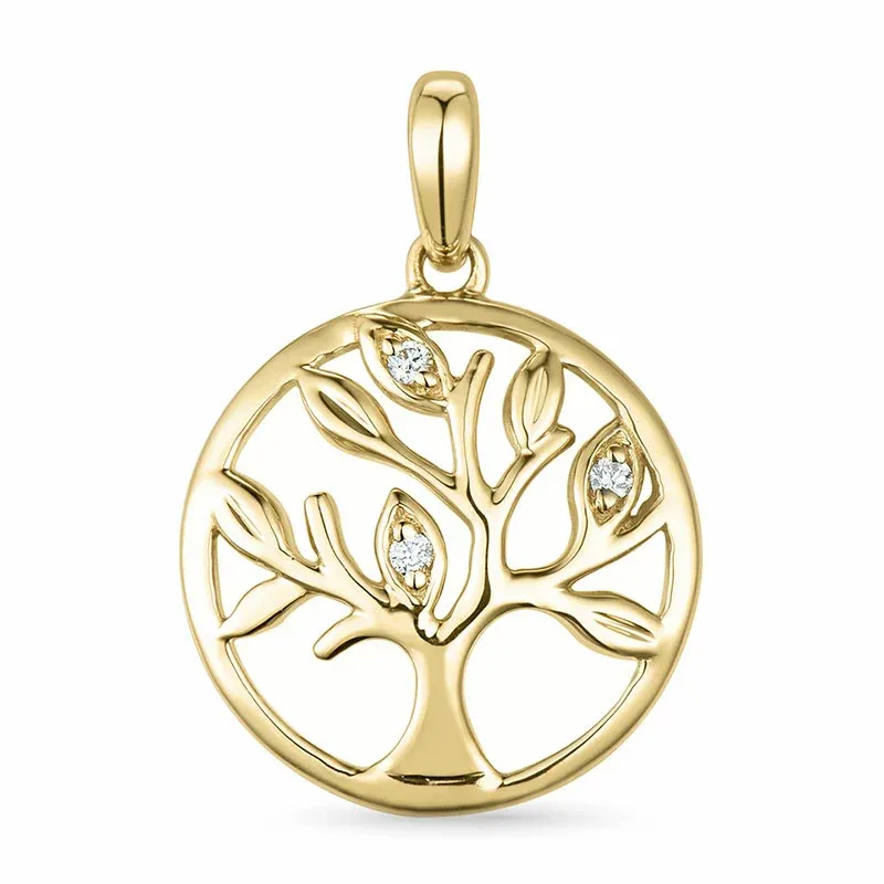 Lebensbaum Diamant Anhänger in 9 karat Gold 0,02 ct - Lebensbaum Schmuck