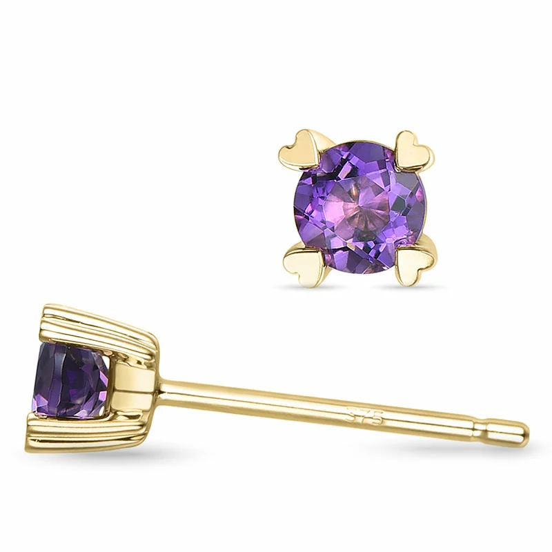 2 x 0,22 ct Amethyst Solitärohrstecker in 9 Karat Gold mit Amethyst - Ohrringe mit Solitär