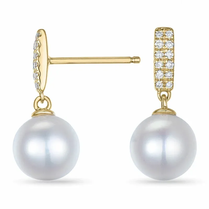Perle Diamantohrringe in 9 Karat Gold mit Diamant - Perlenschmuck - Schmuckstücke mit Perlen - Schnelle Lieferung