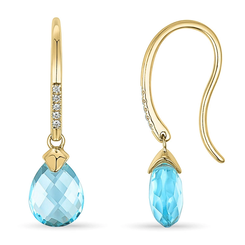 Blautopas Diamantohrringe in 9 Karat Gold mit Topas und Diamant - Topas Ohrringe - Große Auswahl an Topasohrringen