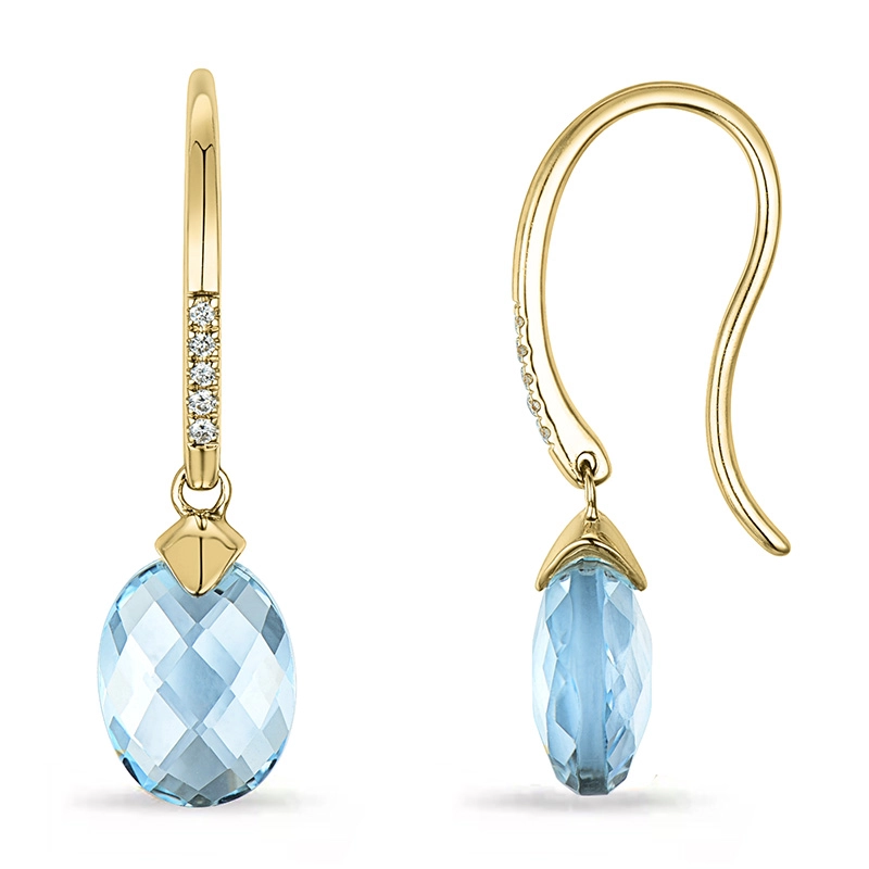 Blautopas Diamantohrringe in 9 Karat Gold mit Topas und Diamant - Topas Ohrringe - Große Auswahl an Topasohrringen