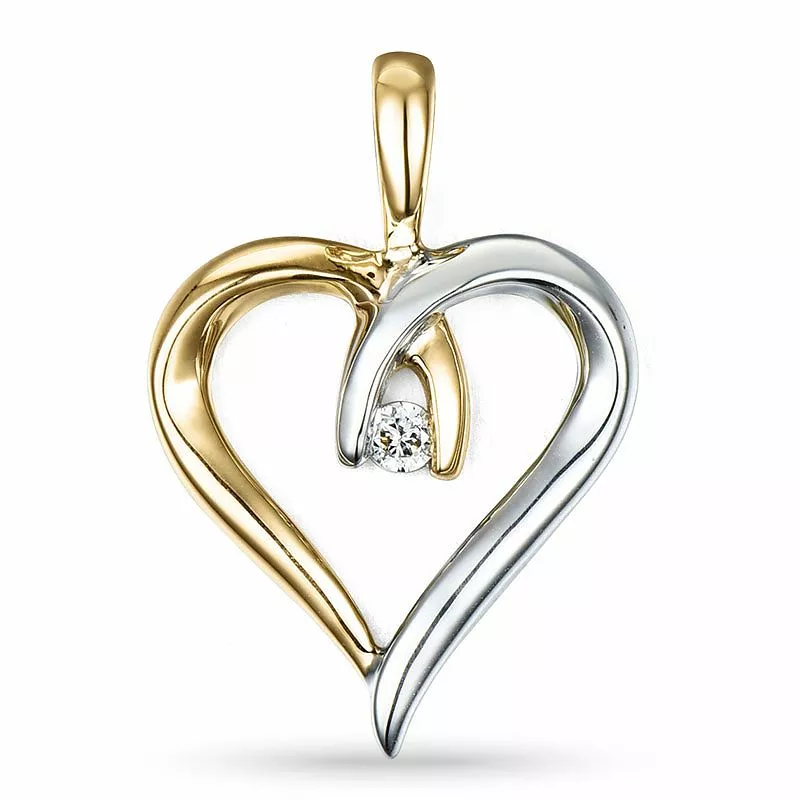 Herz Diamant Diamantanhänger in 9 karat Gold- und Weißgold 0,03 ct - Herzanhänger - Schöne Herz Anhänger in elegantem Design