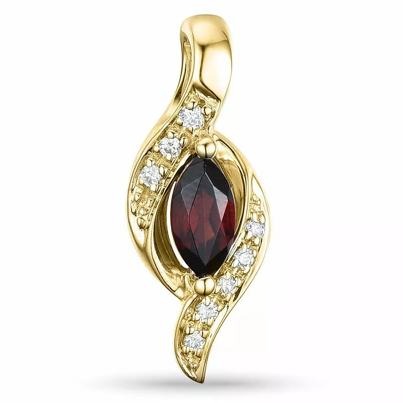 Elegant abstraktem granat diamantanhänger in 9 karat gold 0,04 ct 0,30 ct - Granat Anhänger - Anhänger für jeden Geschmack online bestellen