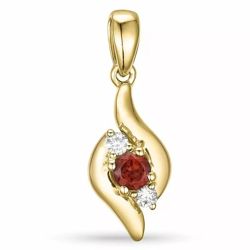Elegant abstraktem Granat Diamantanhänger in 9 karat Gold 0,05 ct 0,15 ct - Granat Anhänger - Anhänger für jeden Geschmack online bestellen