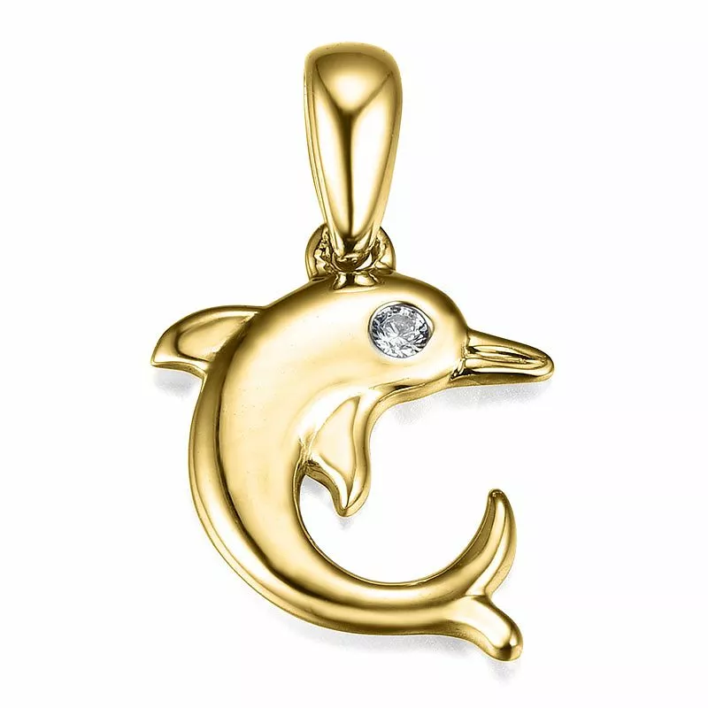 Delfin Diamantanhänger in 9 karat Gold 0,01 ct - Tieranhänger - Finden Sie hier günstige Anhänger mit Tiermotiven