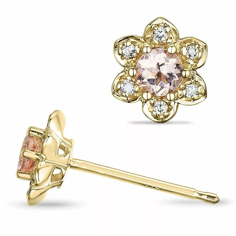Blumen morganit diamantohrringe in 9 karat gold mit diamanten und morganit - Ohrringe