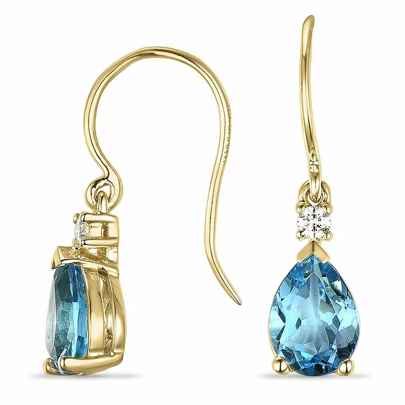 Lange tropfen topas diamantohrringe in 9 karat gold mit diamanten und topasen - Topas Ohrringe - Große Auswahl an Topasohrringen