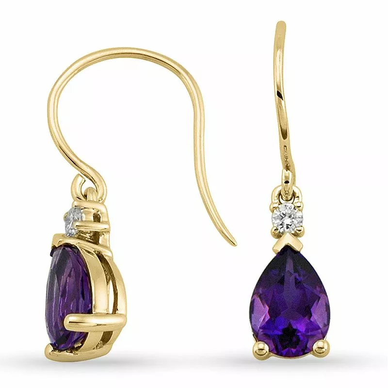 Lange tropfen amethyst diamantohrringe in 9 karat gold mit diamanten und amethysten - Ohrringe mit Amethyst - Bestellen Sie schöne Ohrringe für Frauen