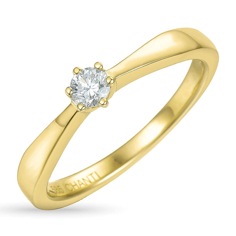 0,10 ct Diamant Solitärring in 14 Karat Gold 0,10 ct - Solitärringe 1 x 0,10 ct - Wählen Sie einen hübschen Solitärring