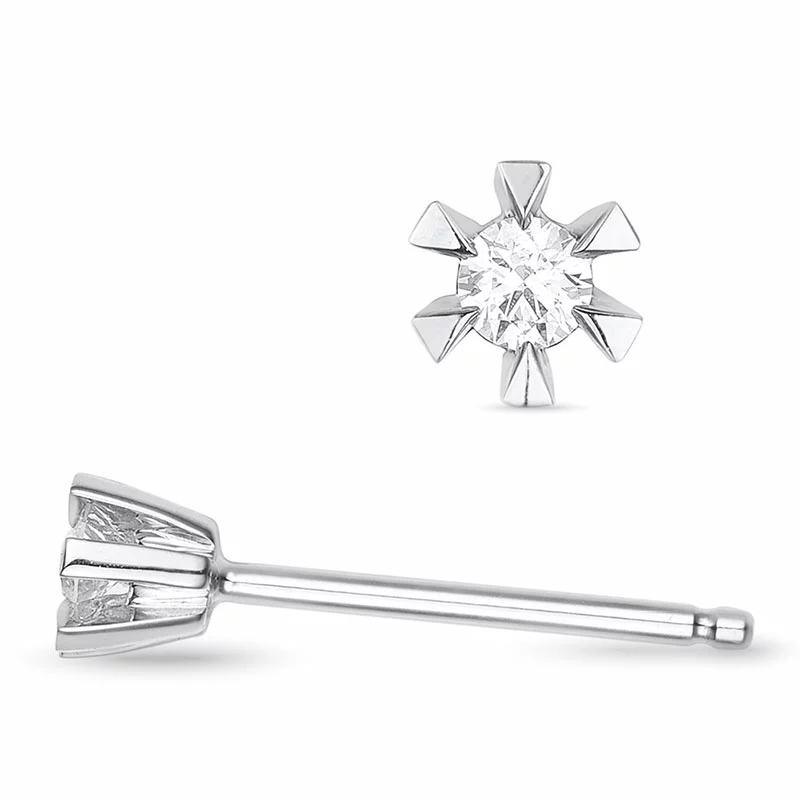 2 x 0,03 ct Diamant Solitärohrstecker in 14 Karat Weißgold mit Diamant - Ohrringe mit 2 x 0,03 ct Solitär