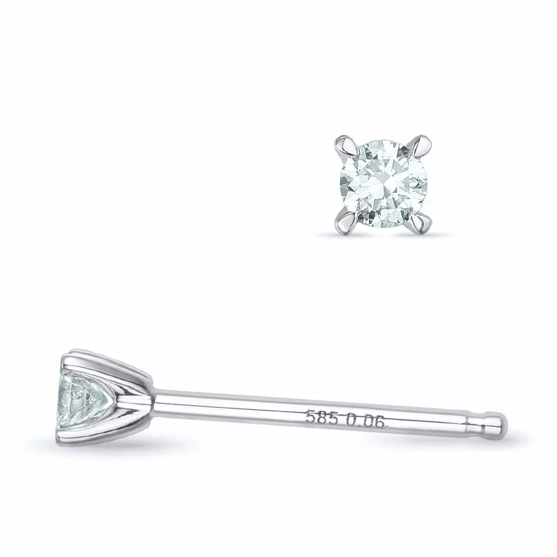 2 x 0,06 ct Kampagne - Diamant Solitärohrstecker in 14 Karat Weißgold mit Diamant - Ohrringe mit 2 x 0,06 ct - 0,07 ct Solitär
