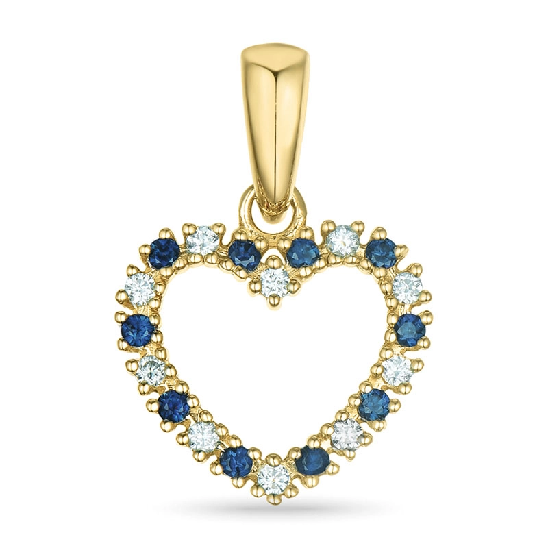 Herz Saphir Diamantanhänger in 14 karat Gold 0,08 ct 0,09 ct - Saphiranhänger - Kaufen Sie hier einen blauen Saphiranhänger
