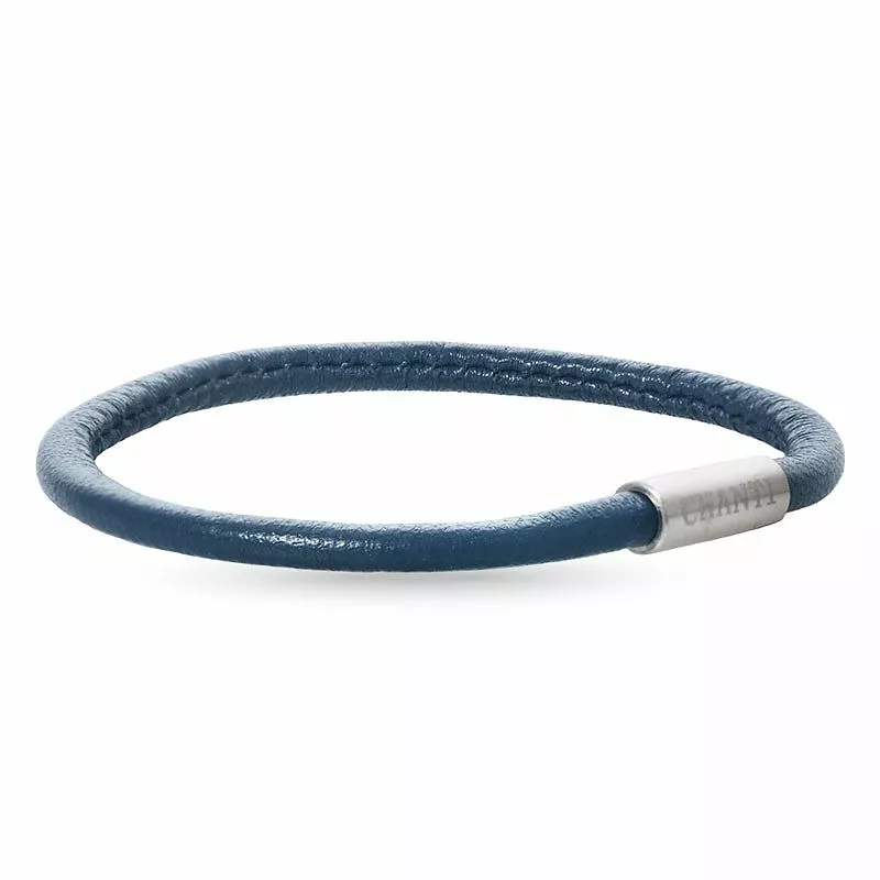 Runder blauem armband aus leder mit stahl x 4 mm - Blaue Armbänder - Blaue Armbänder für Männer und Frauen