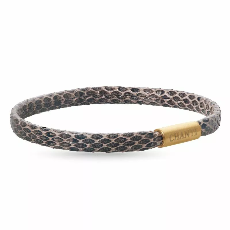 Flach braunem schlangenarmband aus leder mit vergoldetem stahl x 6 mm - Braune Armbänder - Armbänder für Damen online bestellen