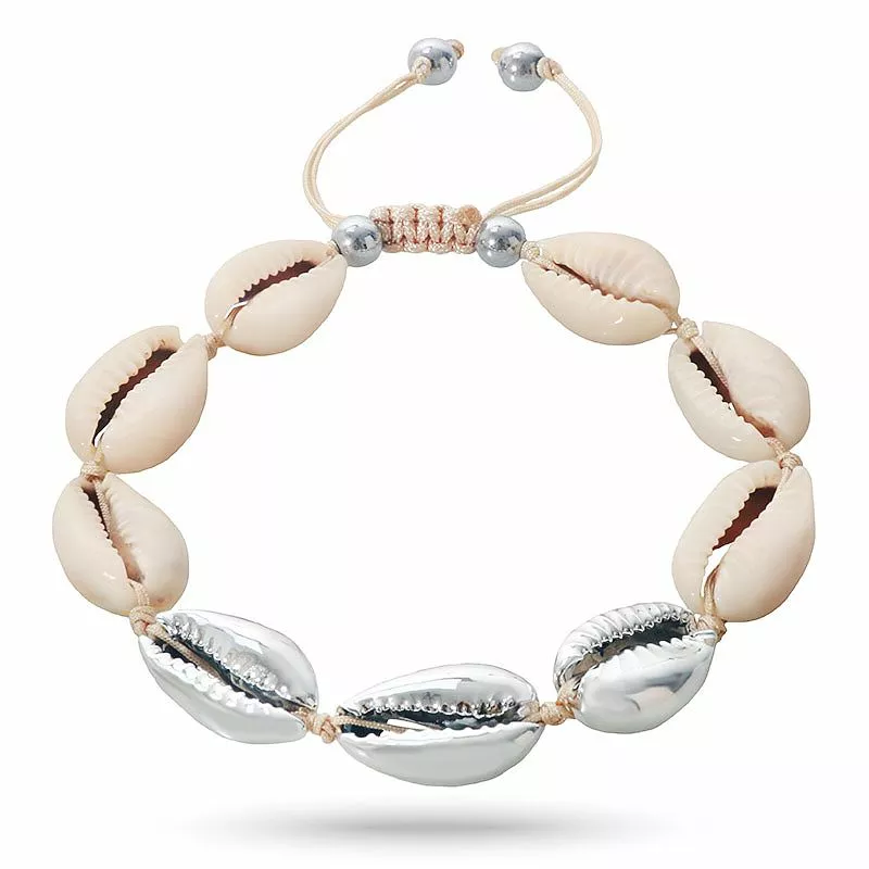Muscheln Armband aus Seidenschnur 17 cm plus 4 cm x 12 mm - Armbänder Formen / Motive Geknüpfte