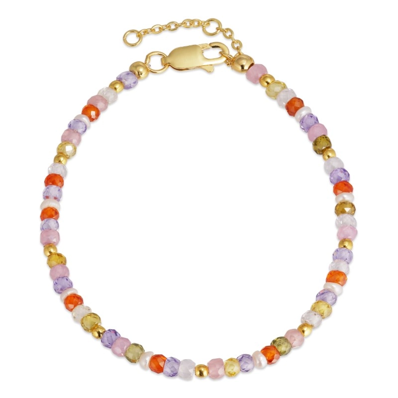 mehrfarbigen Schmuckstein Armband mit Süßwasserperle - Loom Stones - Zirkon Armband - Breite Auswahl von Zirkonia Armbänder
