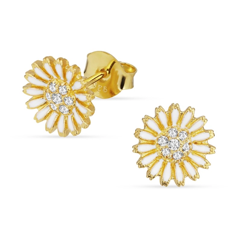 10 mm Marguerite Zirkon Ohrstecker in vergoldetem Sterlingsilber - Marie - Marie