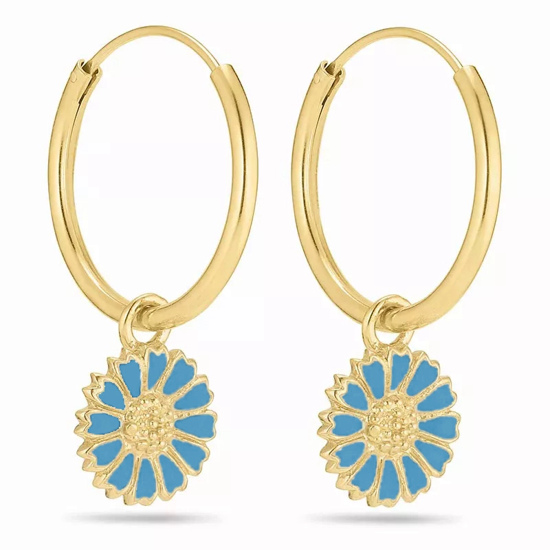 18 mm Marguerite blauem Emaille Kreole in vergoldetem Sterlingsilber - Marie - Marie