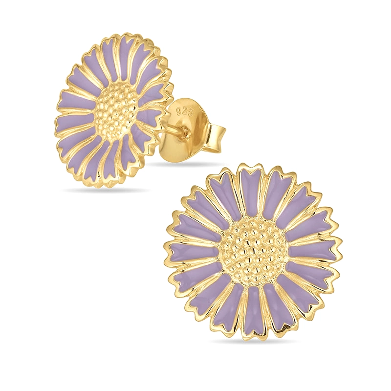 14 mm Marguerite violettem Ohrstecker in vergoldetem Silber - Marie - Marie