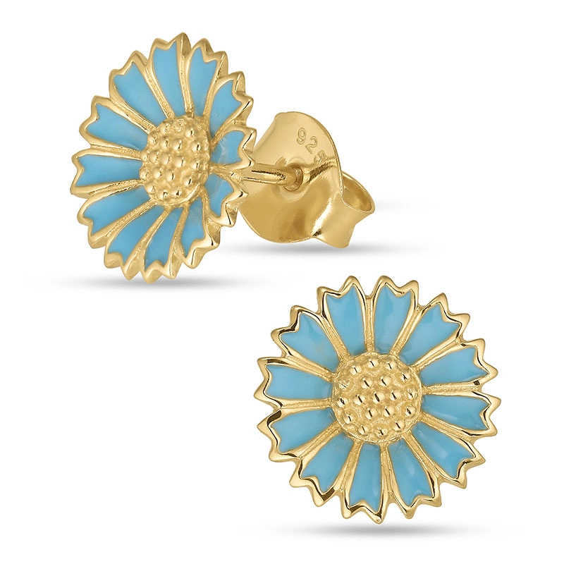 11 mm Marguerite blauem Ohrstecker in vergoldetem Sterlingsilber - Marie - Marie