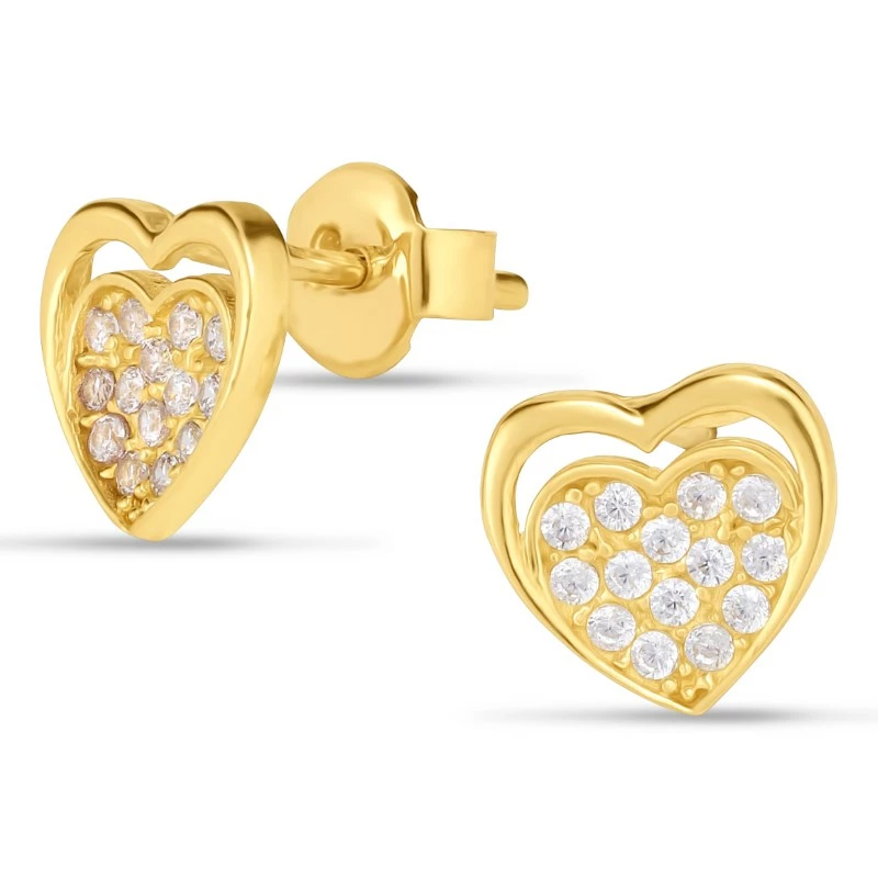 Herz Ohrringe in 9 Karat Gold mit Zirkon - Gold Collection - Herz Ohrringe - Wir führen viele verschiedene Herzohrringe