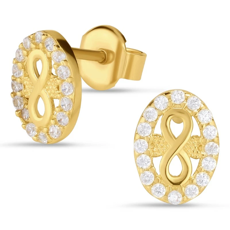 infinity Ohrringe in 9 Karat Gold mit Zirkon - Gold Collection - Ovale Ohrringe - Schöne Ohrringe für Frauen - Schnelle Lieferung