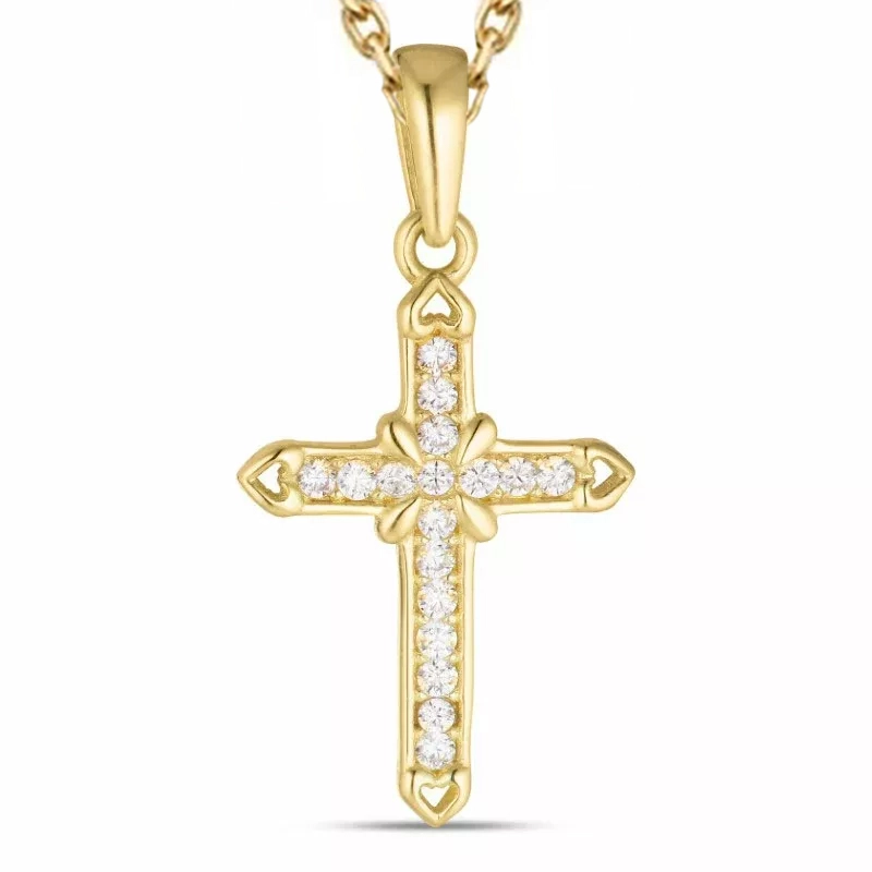 Kreuz Zirkon Halskette aus vergoldetem Sterlingsilber und Anhänger aus 8 Karat Gold - Kreuzanhänger - Schöne Kreuz Anhänger, Kauf Kreuzanhänger hier