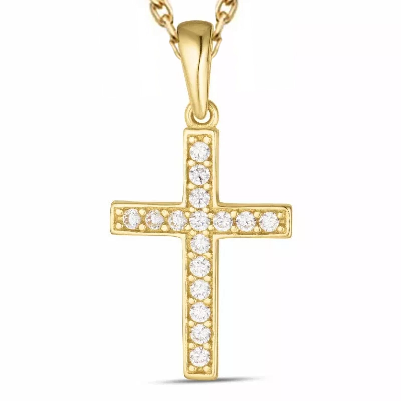 Kreuz Zirkon Halskette aus vergoldetem Sterlingsilber und Anhänger aus 8 Karat Gold - Kreuzanhänger - Schöne Kreuz Anhänger, Kauf Kreuzanhänger hier