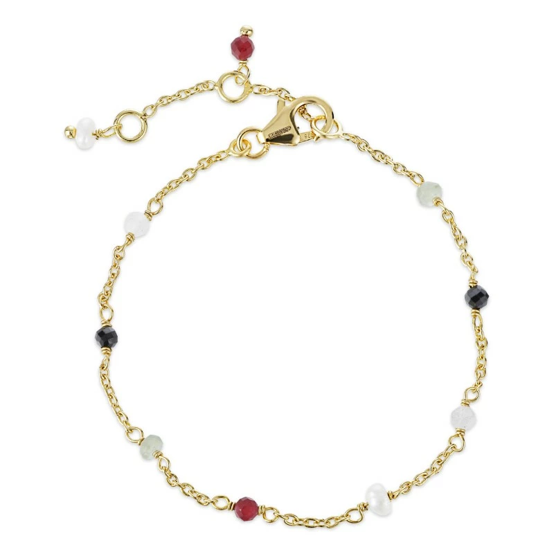 mehrfarbigem Schmuckstein Armband aus vergoldetem Sterlingsilber x 4 mm - Loom Stones - Perlenschmuck - Schmuckstücke mit Perlen - Schnelle Lieferung