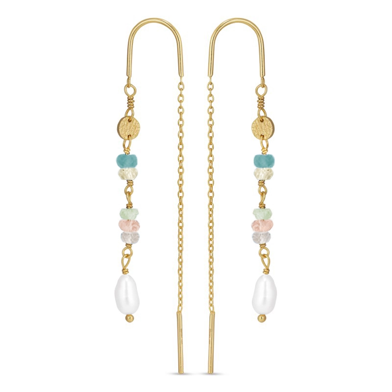 lange mehrfarbigen ketten ohrringe in vergoldetem Sterlingsilber - Loom Stones - Perlenschmuck - Schmuckstücke mit Perlen - Schnelle Lieferung