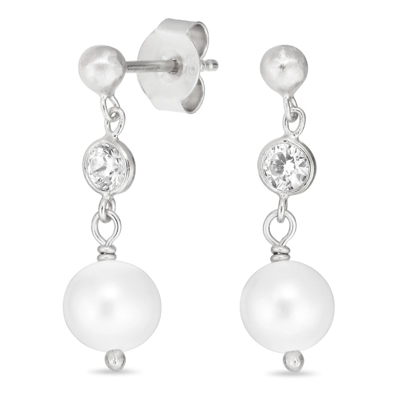 weißem Zirkon Ohrringe in Silber - Perlenschmuck - Schmuckstücke mit Perlen - Schnelle Lieferung