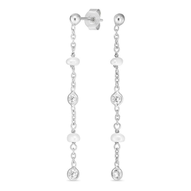 weißem Zirkon ketten ohrringe in Silber - Perlenschmuck - Schmuckstücke mit Perlen - Schnelle Lieferung