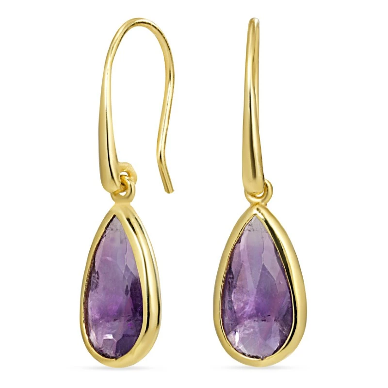 lange Tropfen lila Amethyst Ohrringe in vergoldetem Sterlingsilber - Loom Stones - Ohrringe