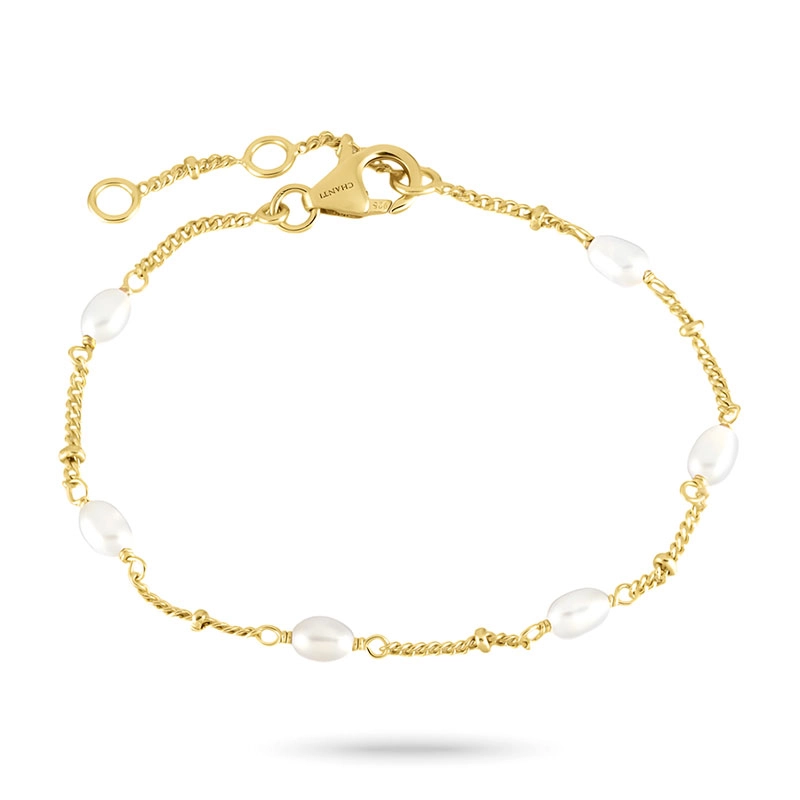 Perle Armband aus vergoldetem Sterlingsilber 16 + 3 cm x 3,2 mm - Weiße Armbänder - Schöne Armbänder in Weiß online kaufen